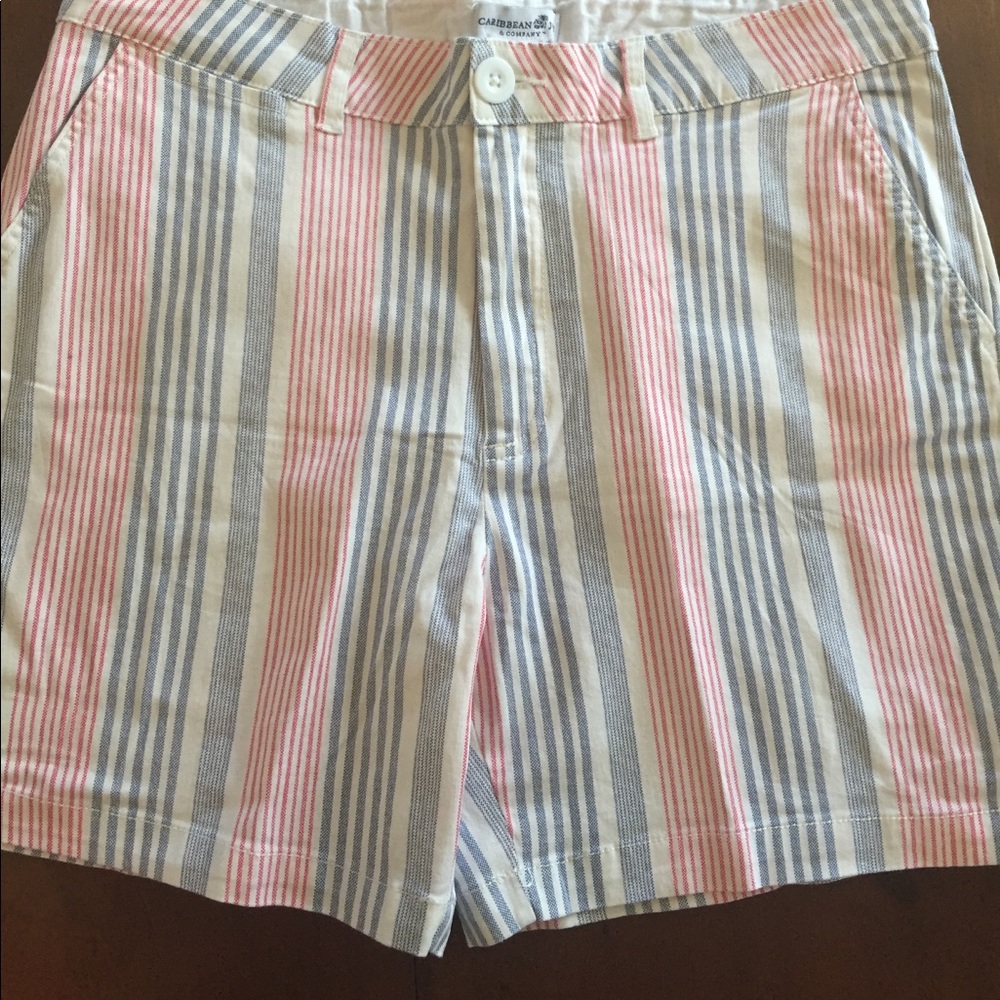 Striped faded salmon and blue shorts